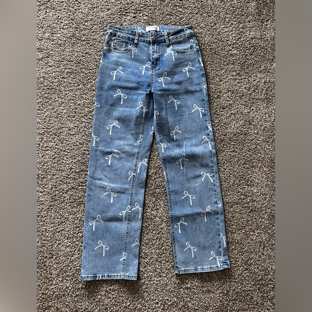BAMBOO Blue Jeans with White Bow Design